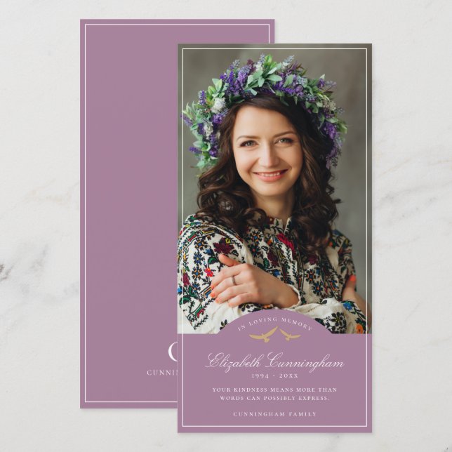 Cartão De Agradecimento Memorial Funeral Birds Clássico Monograma Foto (Frente/Verso)