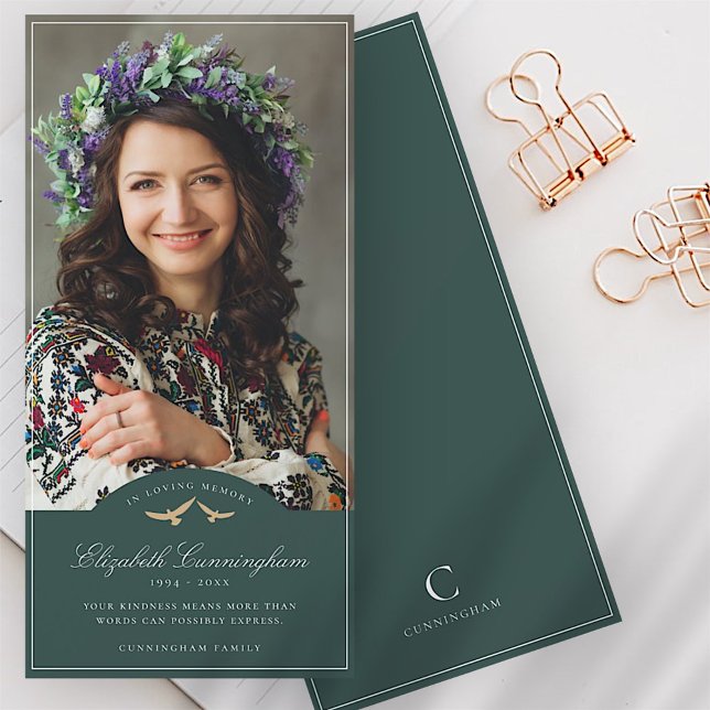 Cartão De Agradecimento Memorial Funeral Birds Clássico Monograma Foto (Criador carregado)