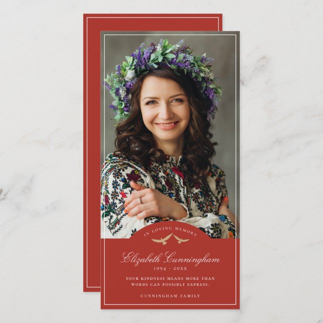 Cartão De Agradecimento Memorial Funeral Birds Clássico Monograma Foto (Frente/Verso)