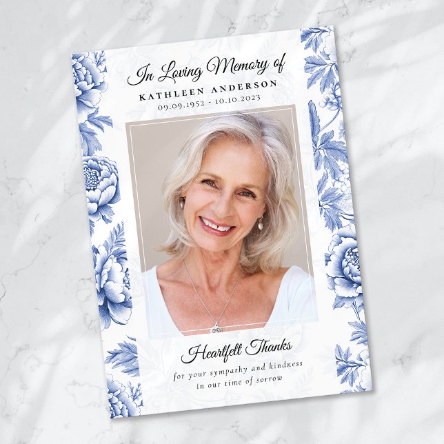 Cartão De Agradecimento Memorial Funeral da Foto do Toile Azul Keepsasaame (Criador carregado)
