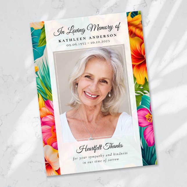 Cartão De Agradecimento Memorial Funeral da Foto Tropical Flor Keepsasaame (Criador carregado)