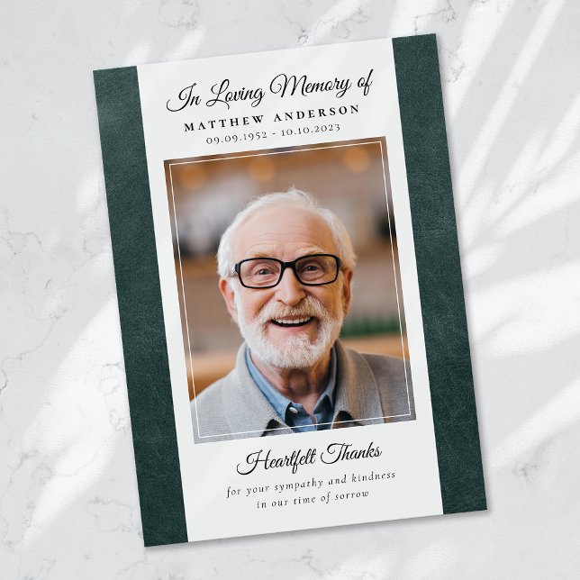 Cartão De Agradecimento Memorial Funeral do Green Leather Keepsasasaame (Criador carregado)