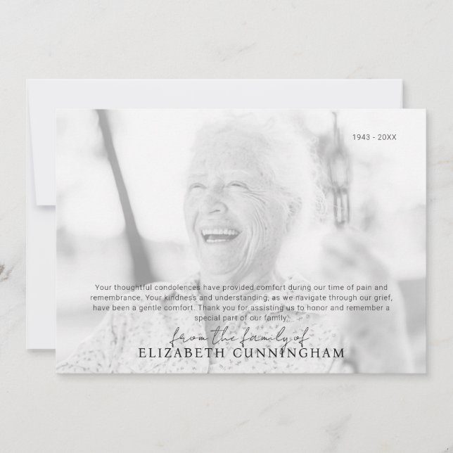 Cartão De Agradecimento Memorial Funeral Foto Moderna Simples (Frente)