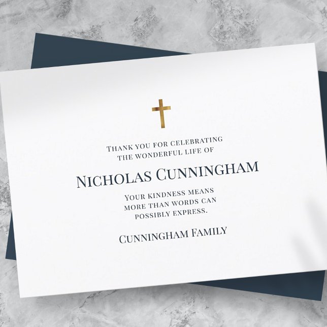 Cartão De Agradecimento Memorial Funeral Modern and Simple Cross (Criador carregado)