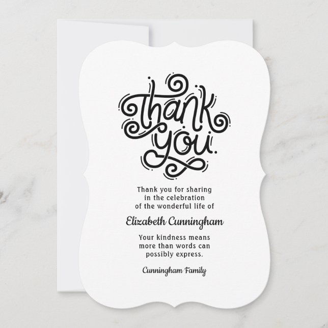 Cartão De Agradecimento Memorial Funeral Modern Caligrafia Cursiva (Frente)