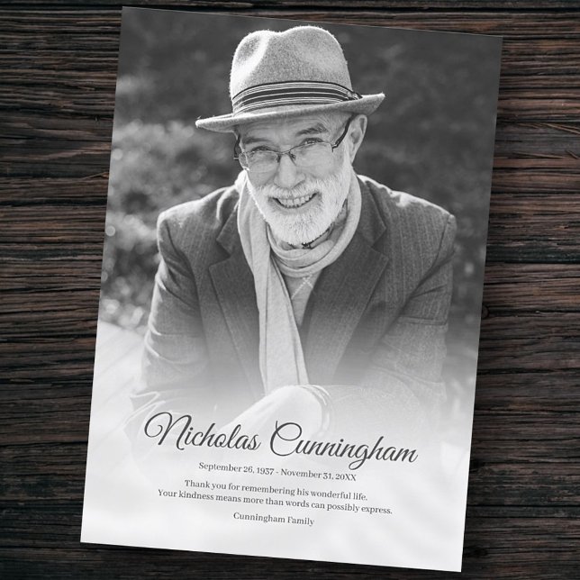 Cartão De Agradecimento Memorial Funeral Modern Classic Simple Photo (Criador carregado)
