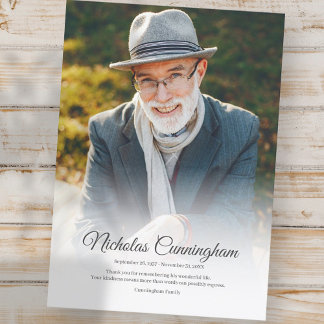 Cartão De Agradecimento Memorial Funeral Moderno Clássico Foto Simples