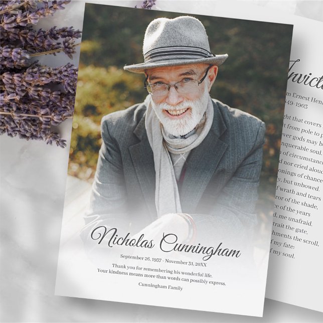 Cartão De Agradecimento Memorial Funeral Moderno Clássico Simples Poema Fo (Criador carregado)