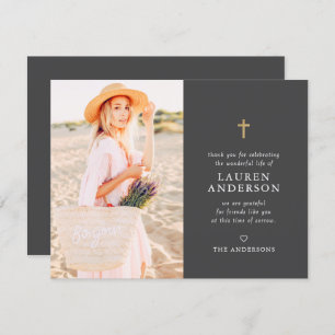 Cartão De Agradecimento Memorial Funeral Moderno Simples Cruz Chic Dourada