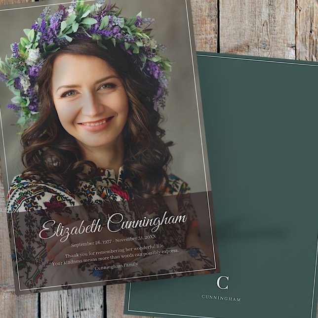 Cartão De Agradecimento Memorial Funeral Monograma Clássico Moderno Foto (Criador carregado)