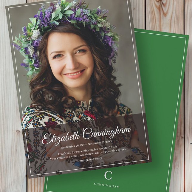 Cartão De Agradecimento Memorial Funeral Monograma Clássico Moderno Foto (Criador carregado)