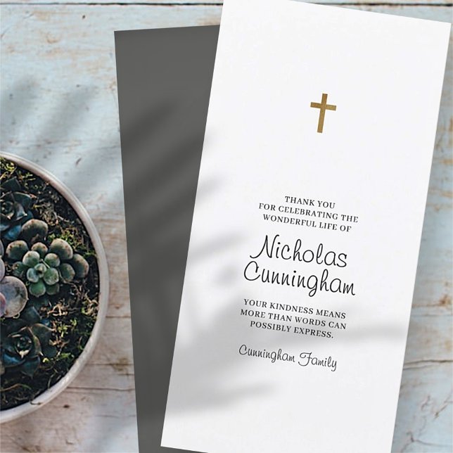 Cartão De Agradecimento Memorial Funeral Simple and Modern Cross (Criador carregado)