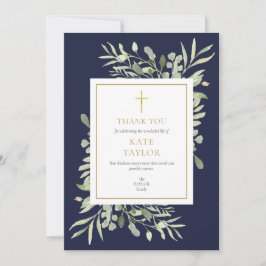 Cartão De Agradecimento Memorial Funerário Cristão Verde Azul-Marinho