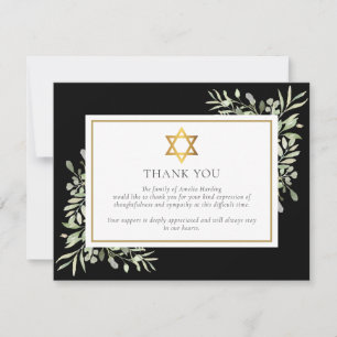 Cartão De Agradecimento Memorial Funerário Judaico Preto Estrela de Ouro d