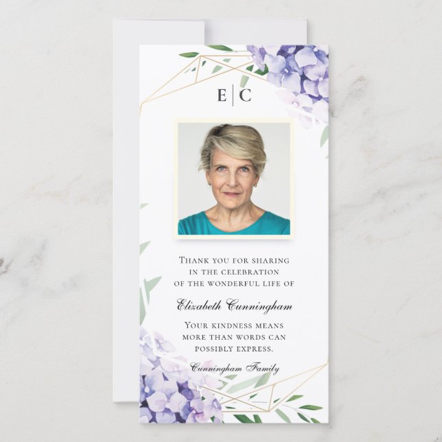 Cartão De Agradecimento Memorial Geométrico Hidrangea Lilac (Frente)