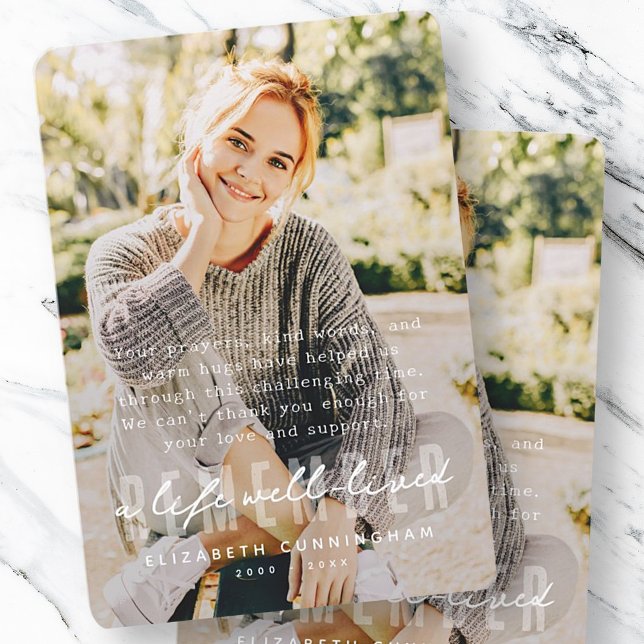 Cartão De Agradecimento Memorial Lembra Foto Simples e Moderna Elegante (Criador carregado)