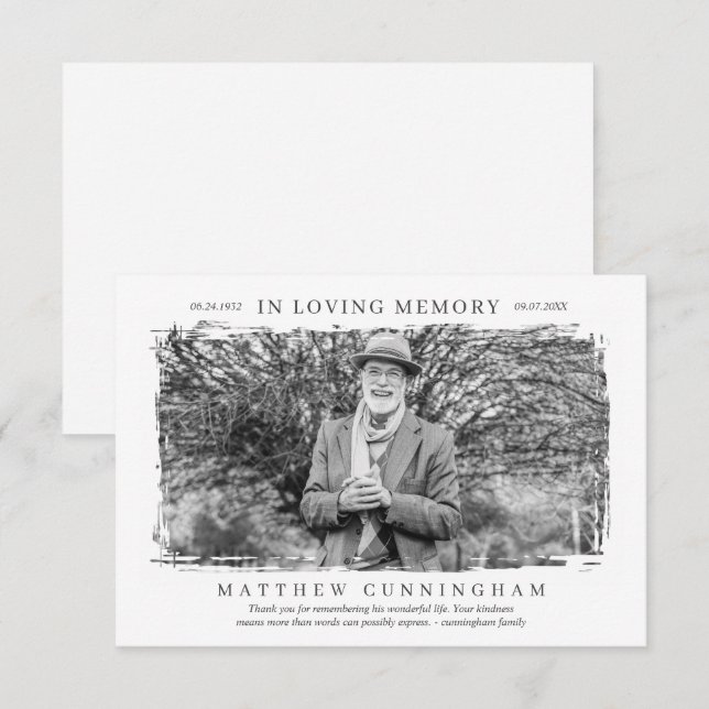 Cartão De Agradecimento Memorial Memorial Moderno Foto Simples (Frente/Verso)
