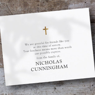 Cartão De Agradecimento Memorial Modern Simples Cruz Dourada