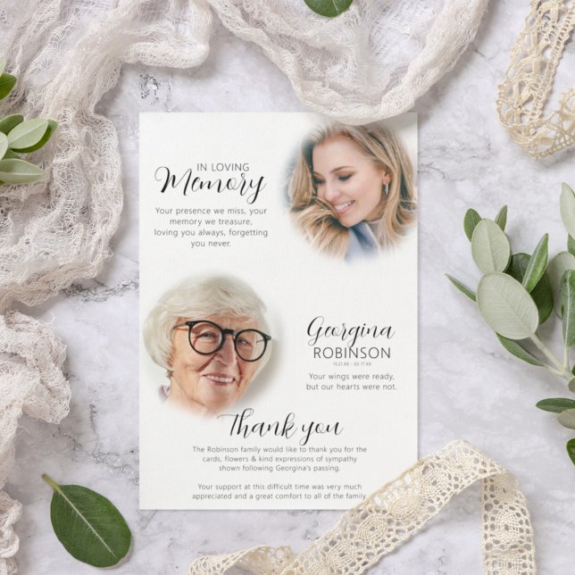 Cartão De Agradecimento Memorial Moderno Antes e Após Foto (Criador carregado)