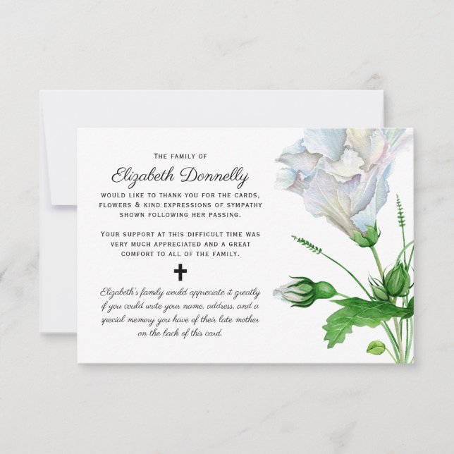 Cartão De Agradecimento Memorial Obrigado Nota | Guardar Memória Funeral (Frente)