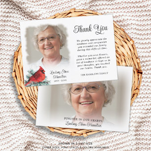 Cartão De Agradecimento Memorial Red Cardinal Evergreen 2 Fotografias Obri