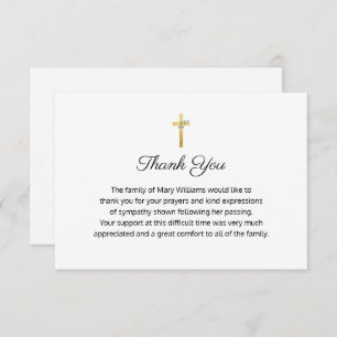 Cartão De Agradecimento Memorial Religioso Funeral Dourado Cruz Obrigado