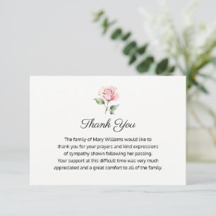 Cartão De Agradecimento Memorial Religioso Funeral Flor de Rosa Rosa