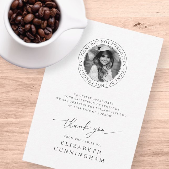 Cartão De Agradecimento Memorial Saiu, Mas Não Esqueceu Foto Chic Elegante (Criador carregado)