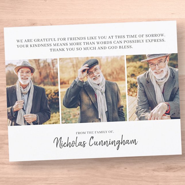 Cartão De Agradecimento Memorial Três Fotografia e Mensagem Personalizadas (Criador carregado)