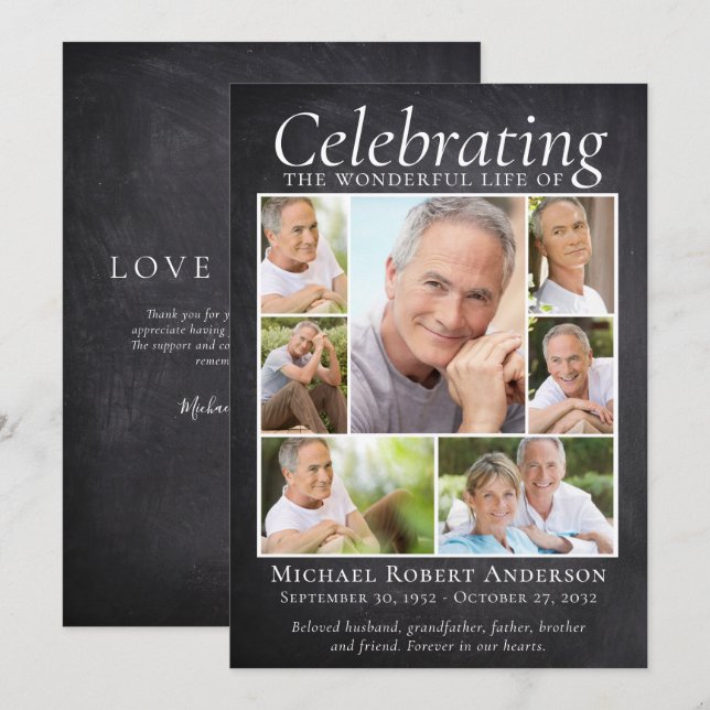 Cartão De Agradecimento Memorial Tributar Foto Collage Slate (Frente/Verso)