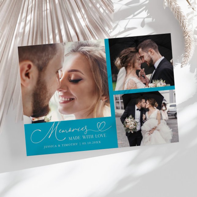 Cartão De Agradecimento Memories Made With Love Wedding Aqua Multi Photo (Criador carregado)