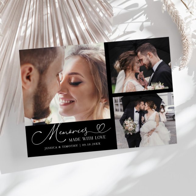 Cartão De Agradecimento Memories Made With Love Wedding Black Multi Photo (Criador carregado)