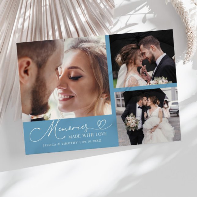 Cartão De Agradecimento Memories Made With Love Wedding Denim Blue Photo (Criador carregado)