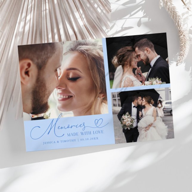 Cartão De Agradecimento Memories Made With Love Wedding Icy Blue Photo (Criador carregado)