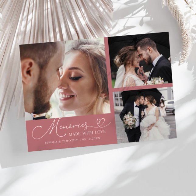Cartão De Agradecimento Memories Made With Love Wedding Pink Multi Photo (Criador carregado)