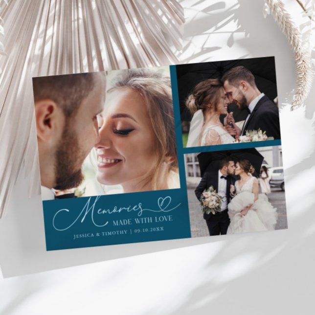 Cartão De Agradecimento Memories Made With Love Wedding Teal Multi Photo (Criador carregado)