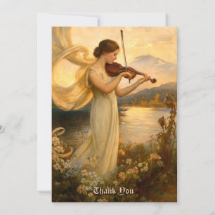 Cartão De Agradecimento Menina Art Nouveau Tocando Violino Entre Flores