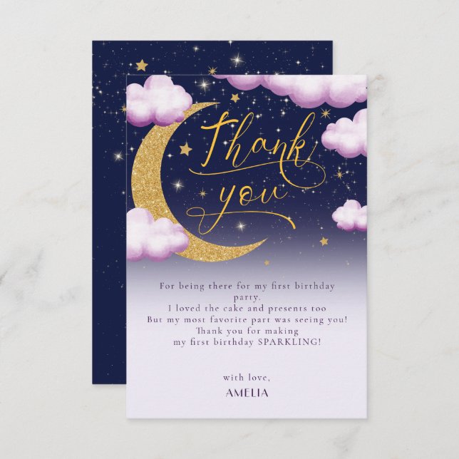 Cartão De Agradecimento Menina Brilhante Estrelinha 1º Aniversário Obrigad (Frente/Verso)