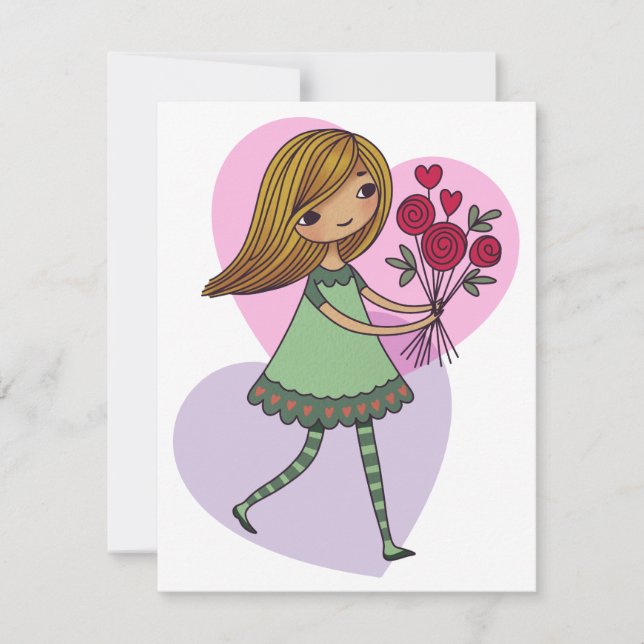 Cartão De Agradecimento Menina Com Flores (Frente)
