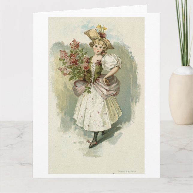 Cartão De Agradecimento Menina com Lilases, Louis Prang (Frente)