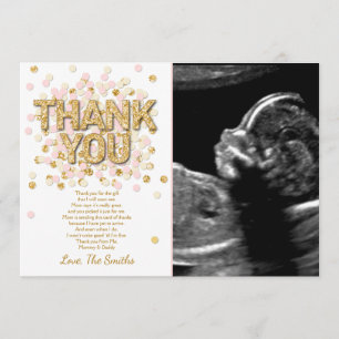 Cartão De Agradecimento Menina cor-de-rosa Dourado dos confetes dos