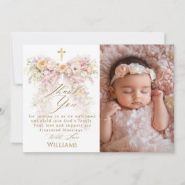 Cartão De Agradecimento Menina de Arco Floral Bloom Batismo