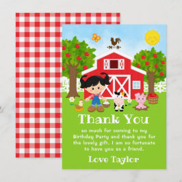 Cartão De Agradecimento Menina de Cabelo Preto de Aniversário Vermelho na 