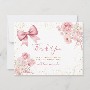 Cartão De Agradecimento Menina Doce Arco Rosa Coquette Chá de Bebê Floral