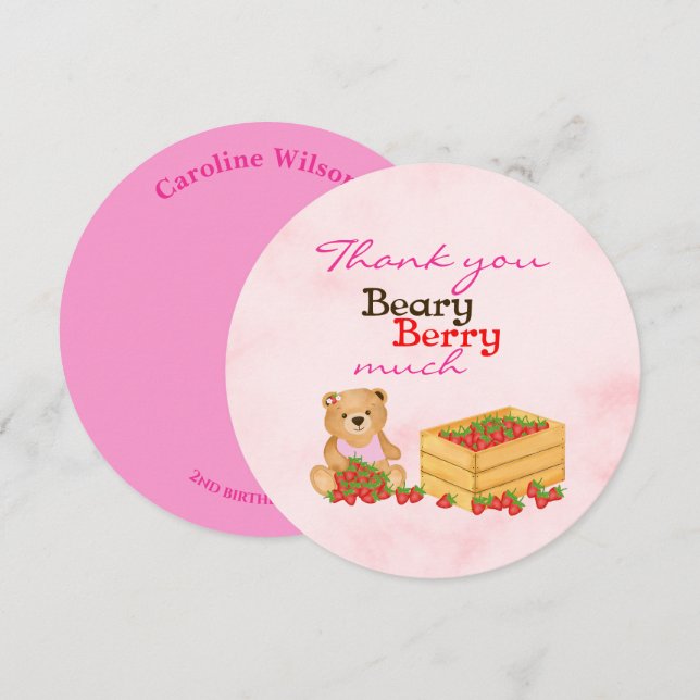 Cartão De Agradecimento Menina Doce Morango Cub Aniversário (Frente/Verso)