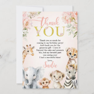 Cartão De Agradecimento Menina Doce Safari Floral Aniversário