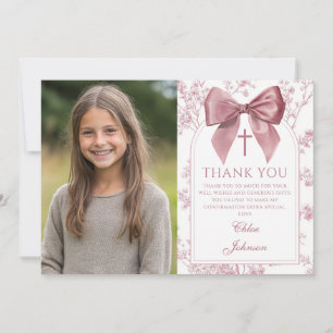 Cartão De Agradecimento Menina Floral com Laço Rosa Vintage Foto de Confir