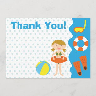 Cartão De Agradecimento Menina Personalizável Aniversário Festa de Piscina