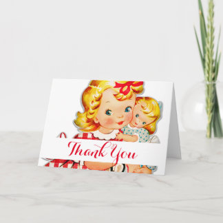 Cartão De Agradecimento Menina retrô boneca vintage criança