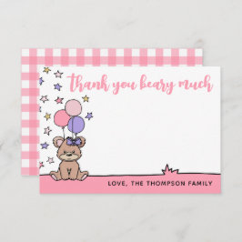 Cartão De Agradecimento Menina Rosa Chá de Bebê Obrigada, Ursinho